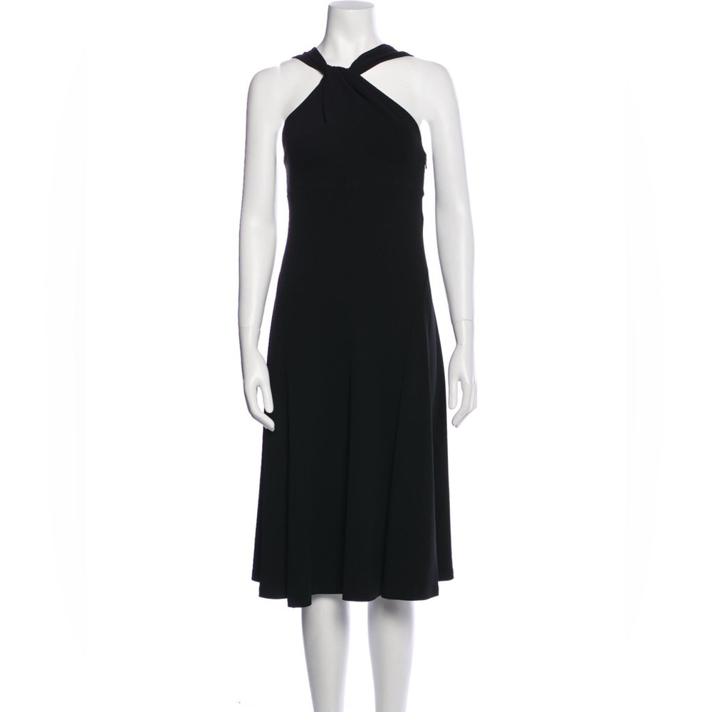 Michael Kors Black Swing Midi Dress with Keyhole Twist Halter Neckline Size M